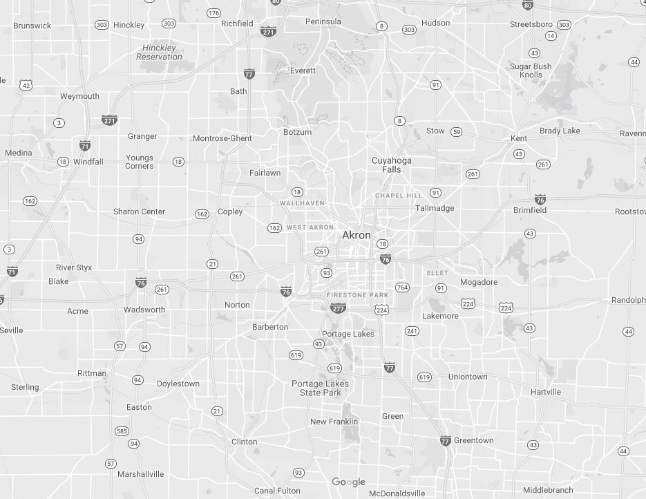 Greater Akron area google map grayscale